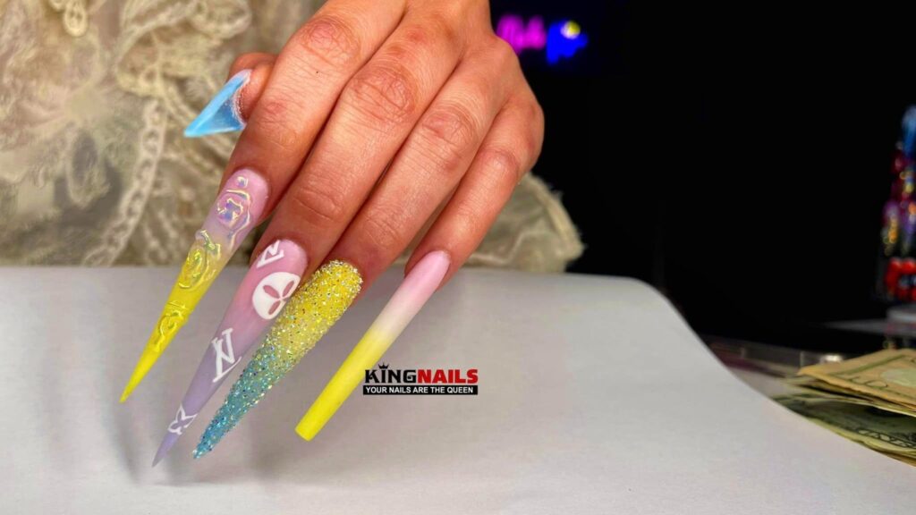 long nails design ombre LV brand