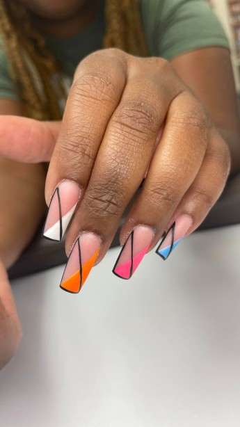 French tip cross multi color at king nails